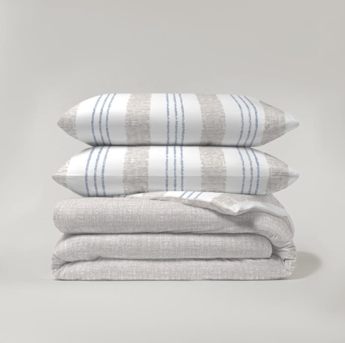 Juego funda nórdica beige reversible rayita azul - 3