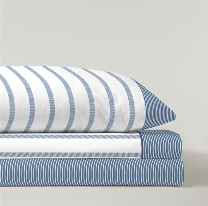 Juego de sábanas 100% algodón rayitas azules - 1