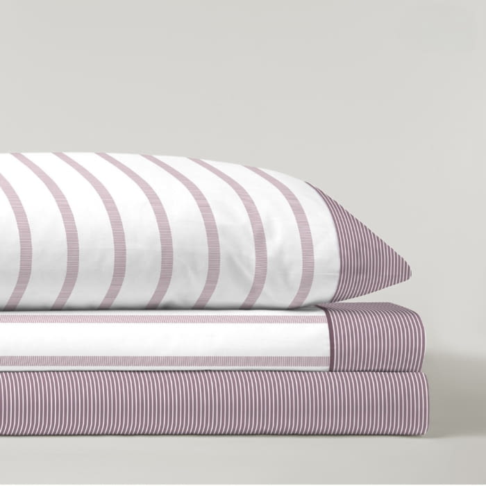 Juego de sábanas 100% algodón rayitas burdeos - 1