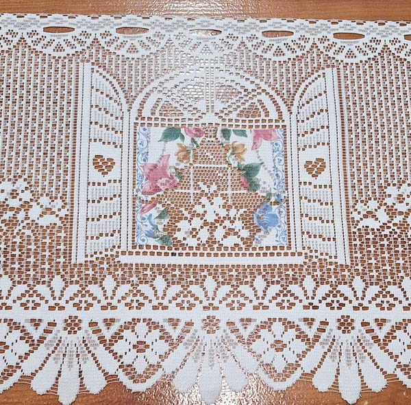 Tela bandó por metros encaje ventanas rosas 44 alto - 3