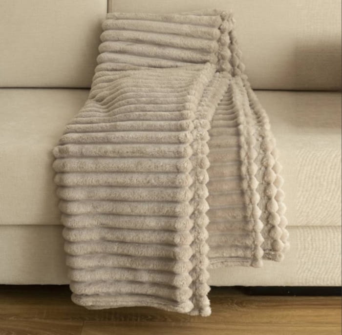 Manta sofá grande terciopelo beige lino 140 x 200