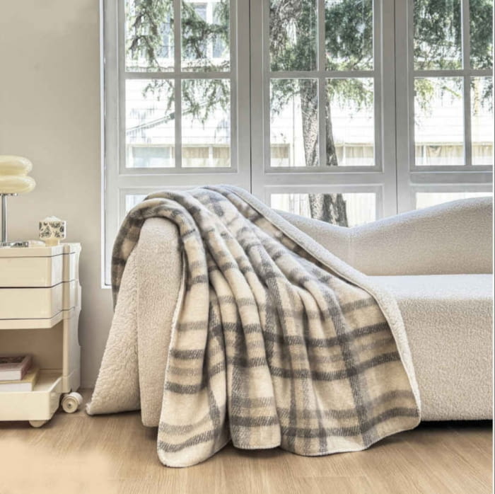 Manta cuadros con sherpa