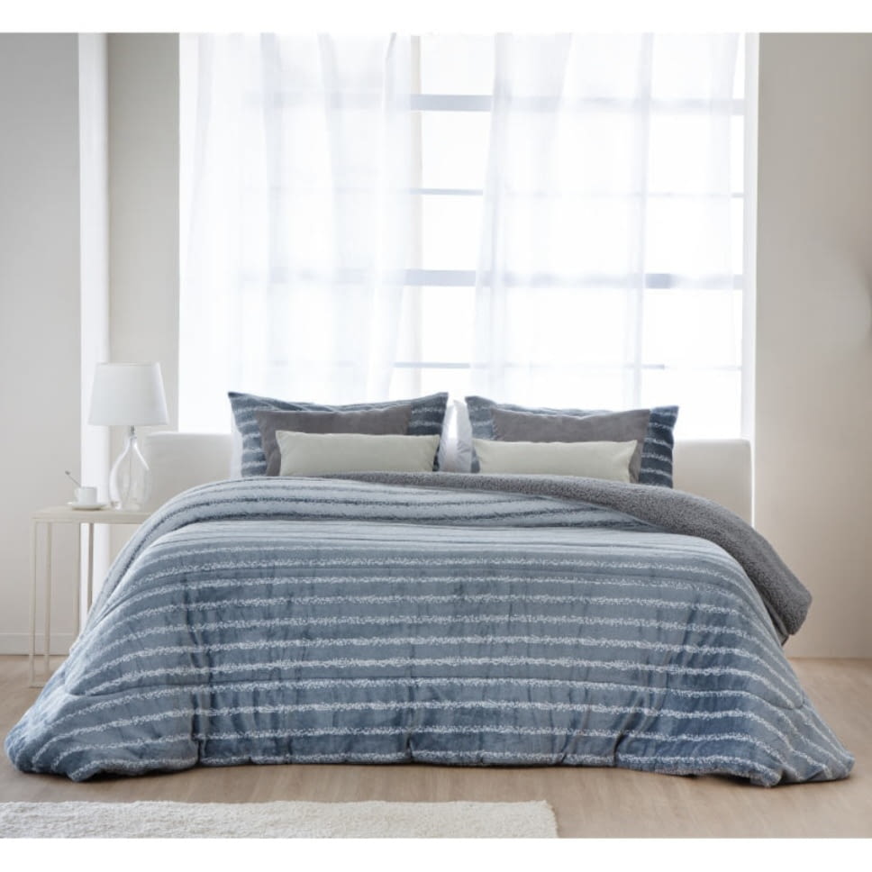 Edredón sedalina rayas azul con sherpa