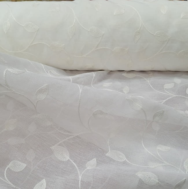 Tela visillo blanco por metros hojas bordadas - 2