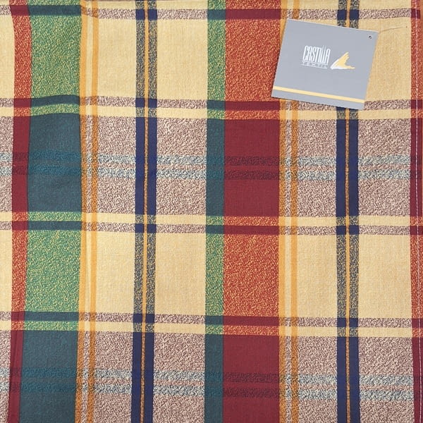 Colcha de verano cuadros teja, amarillos y verde. Cama 80