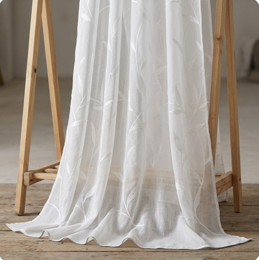 Tela visillo blanco bordado hojas
