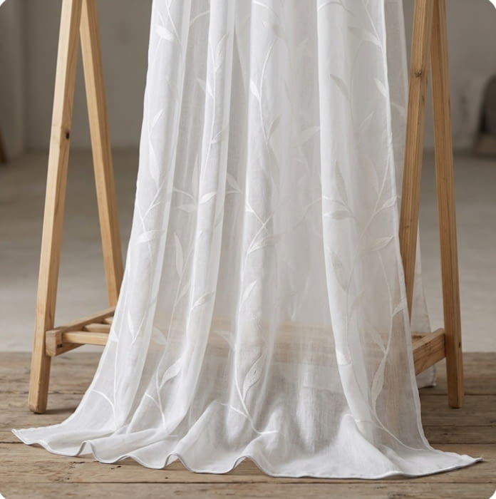 Tela visillo blanco bordado hojas