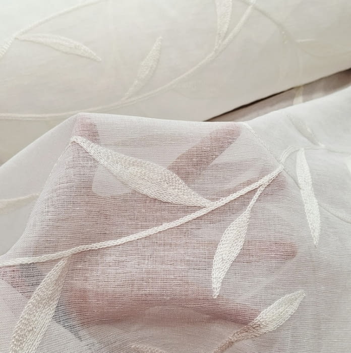 Tela visillo blanco bordado hojas - 1