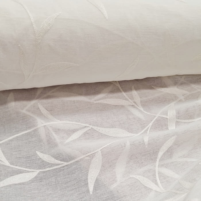 Tela visillo blanco bordado hojas - 3