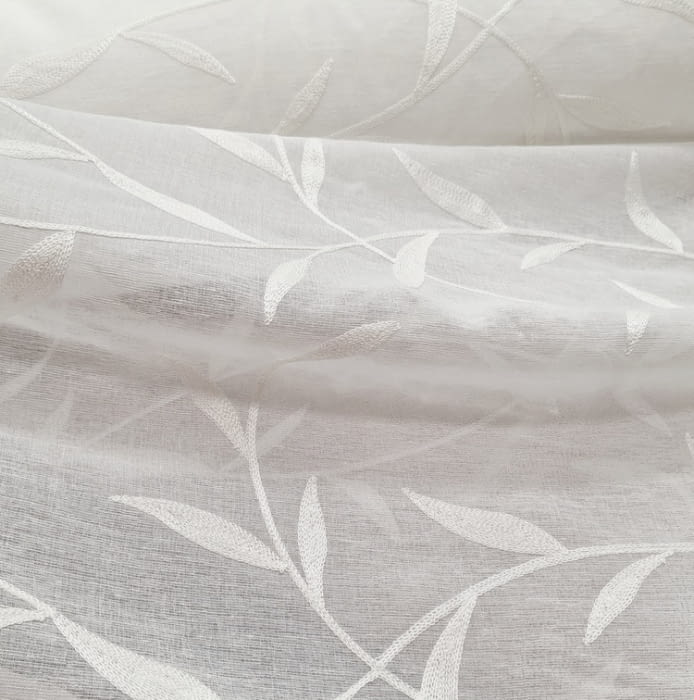 Tela visillo blanco bordado hojas - 4