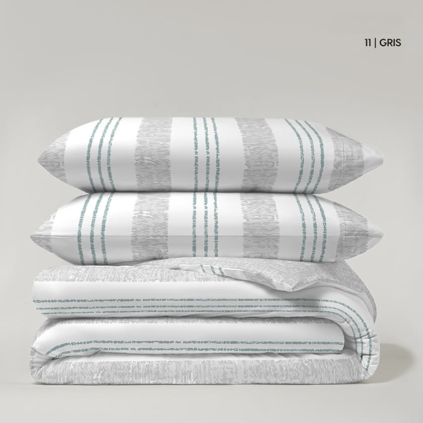 Juego funda nórdica gris reversible rayas verdes