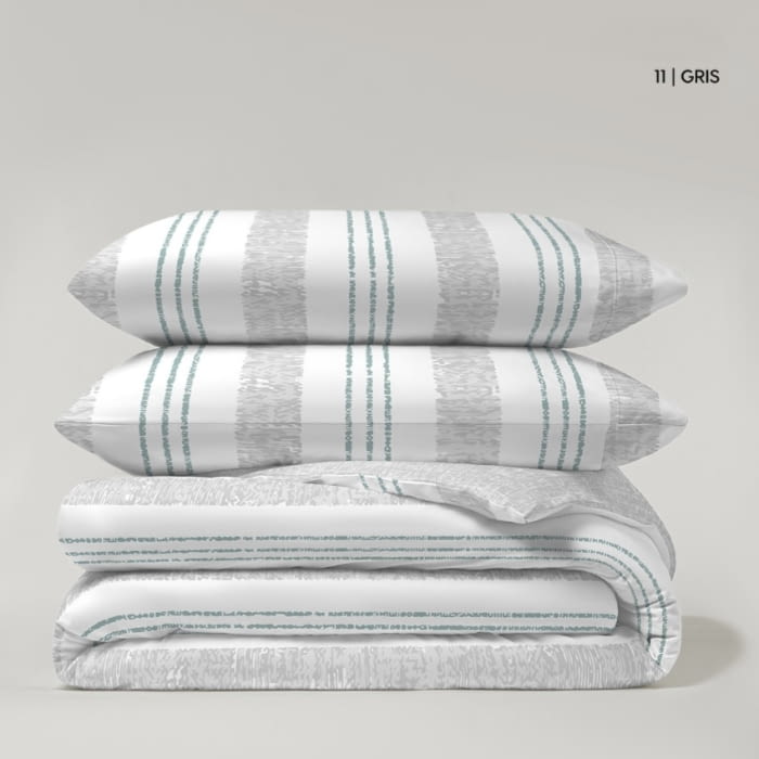 Juego funda nórdica gris reversible rayas verdes