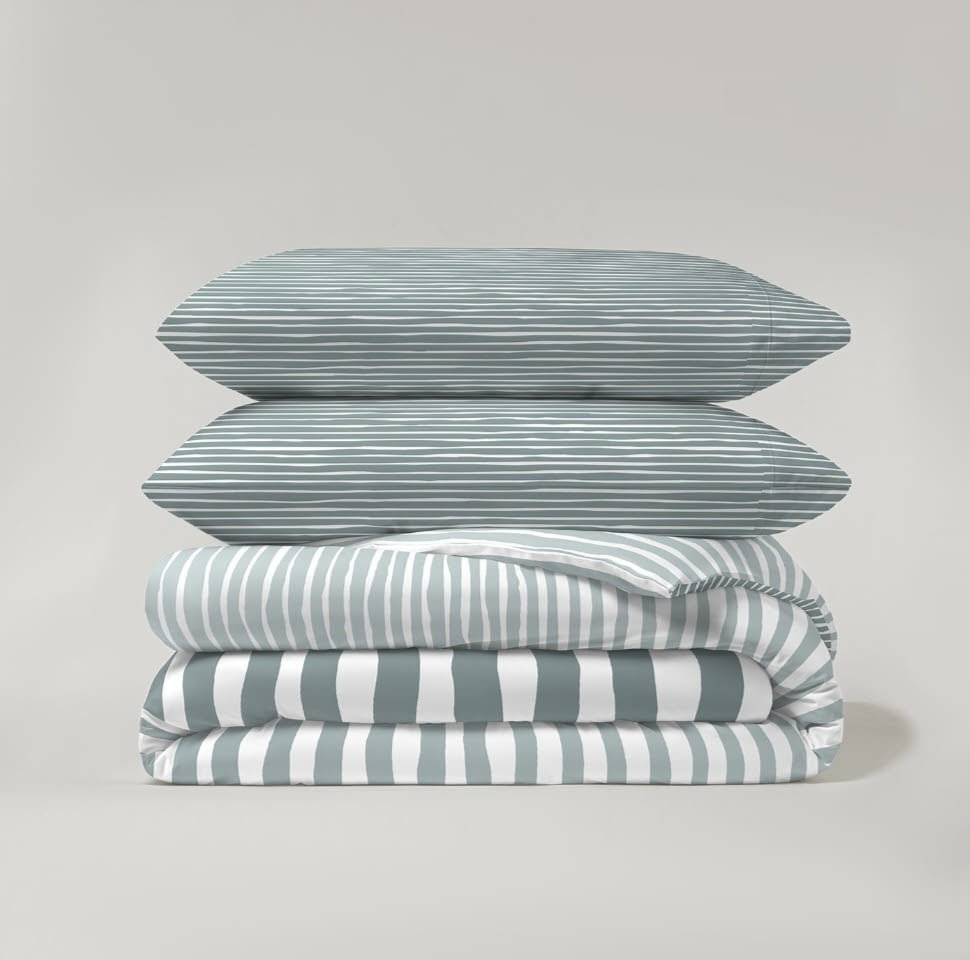 Juego funda nórdica reversible rayas verde eucalipto