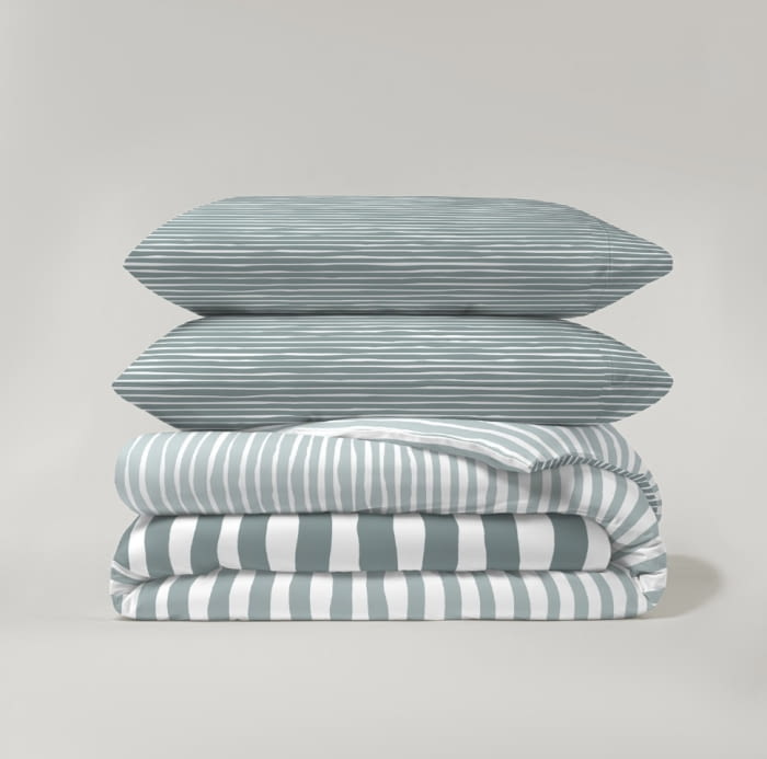 Juego funda nórdica reversible rayas verde eucalipto