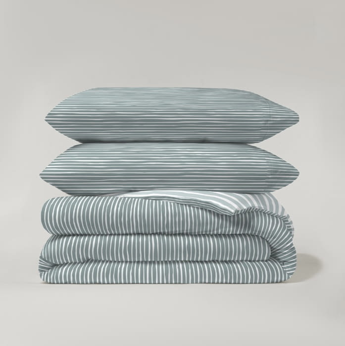 Juego funda nórdica reversible rayas verde eucalipto - 2