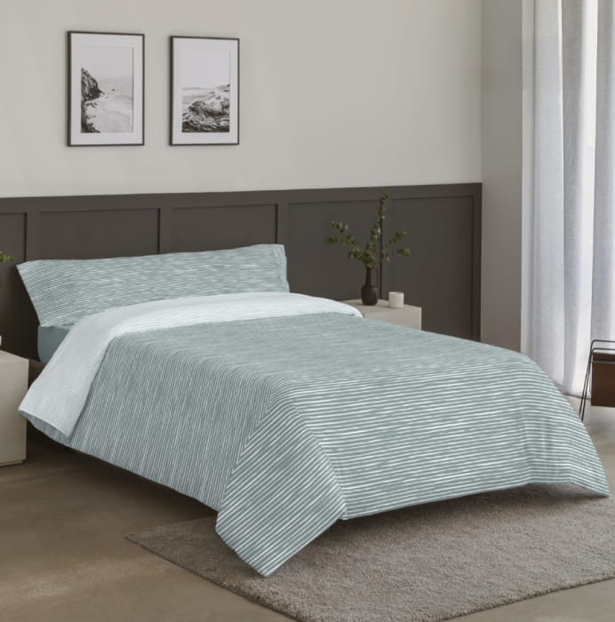 Juego funda nórdica reversible rayas verde eucalipto - 3