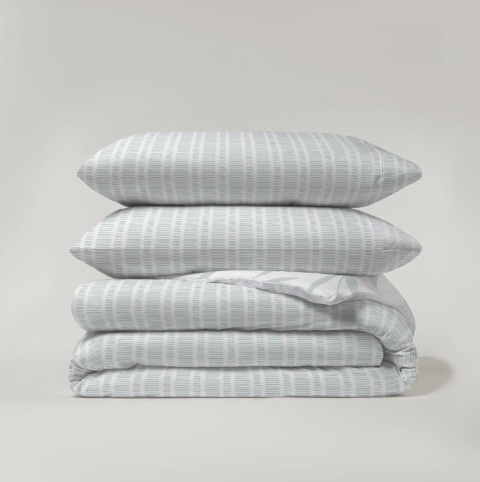 Juego funda nórdica reversible hojas y rayas verde - 2