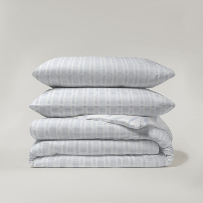 Juego funda nórdica reversible hojas y rayas azules - 2