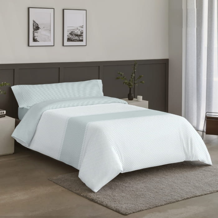 Juego funda nórdica reversible de cuadritos verdes - 1