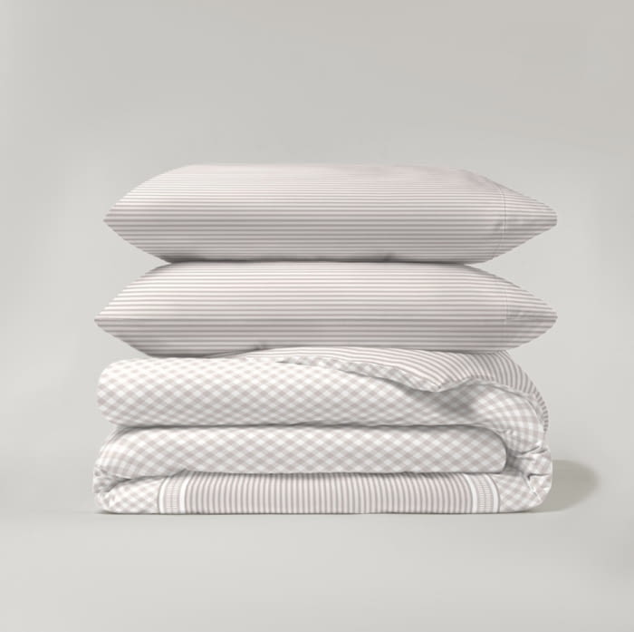 Juego funda nórdica reversible de cuadritos beige lino