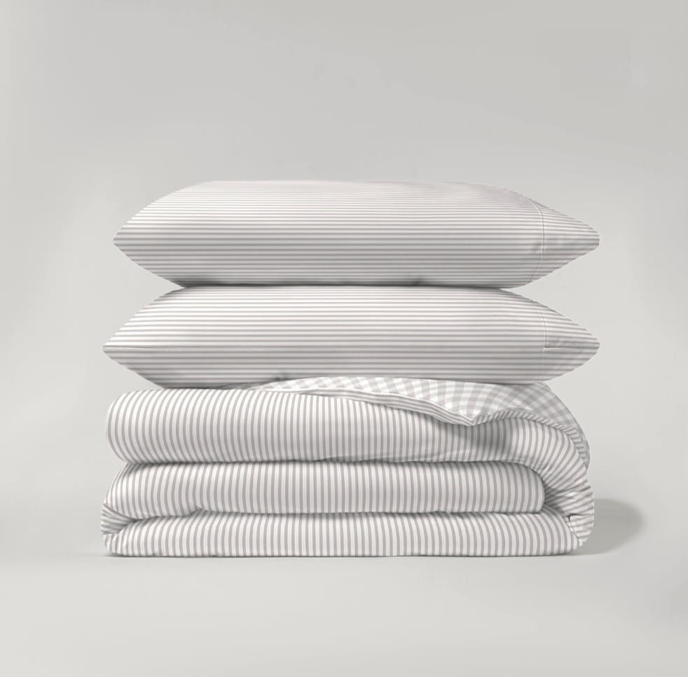 Juego funda nórdica reversible de cuadritos beige lino