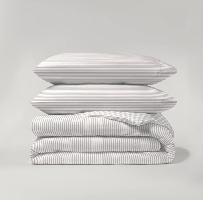 Juego funda nórdica reversible de cuadritos beige lino