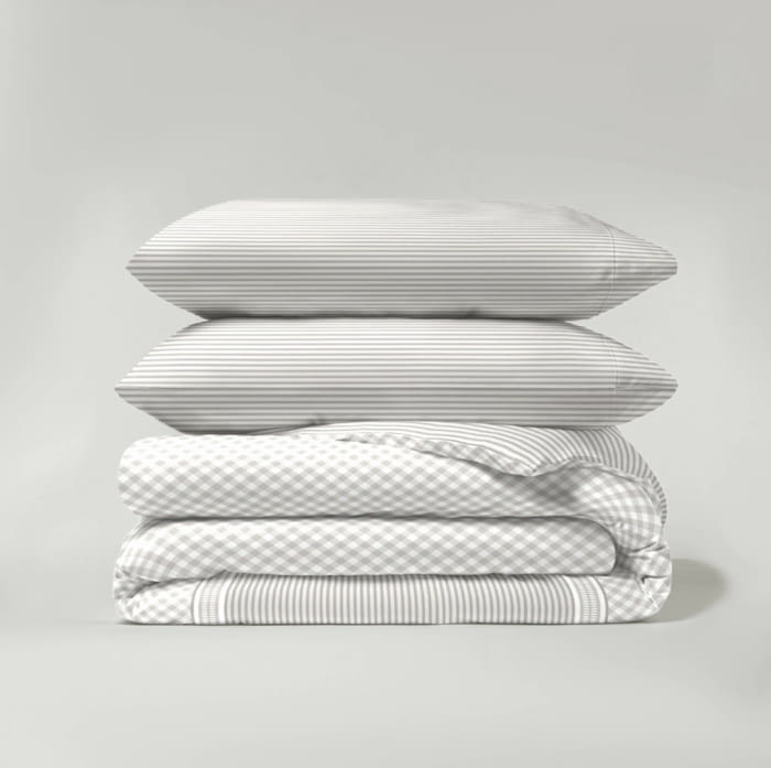 Juego funda nórdica reversible de cuadritos beige lino - 2