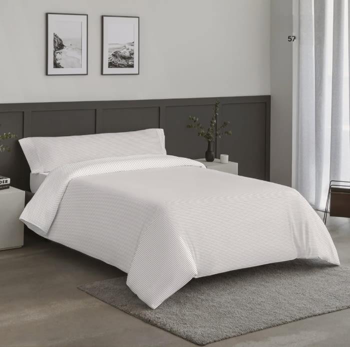 Juego funda nórdica reversible de cuadritos beige lino - 3