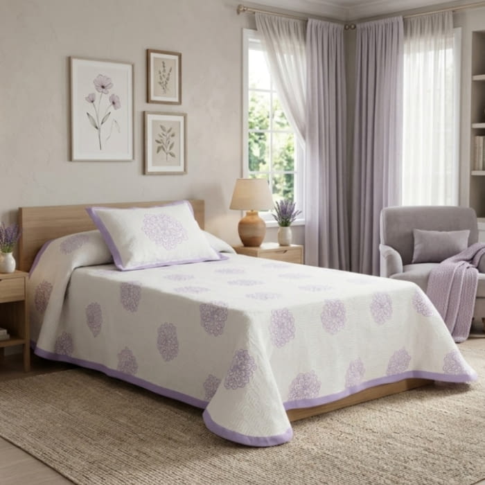 Colchas reversibles lila. Cama: 90 y