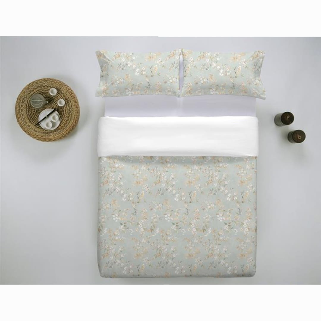 Fundas nórdicas percal florecitas verde agua. Cama 135, 150, 180