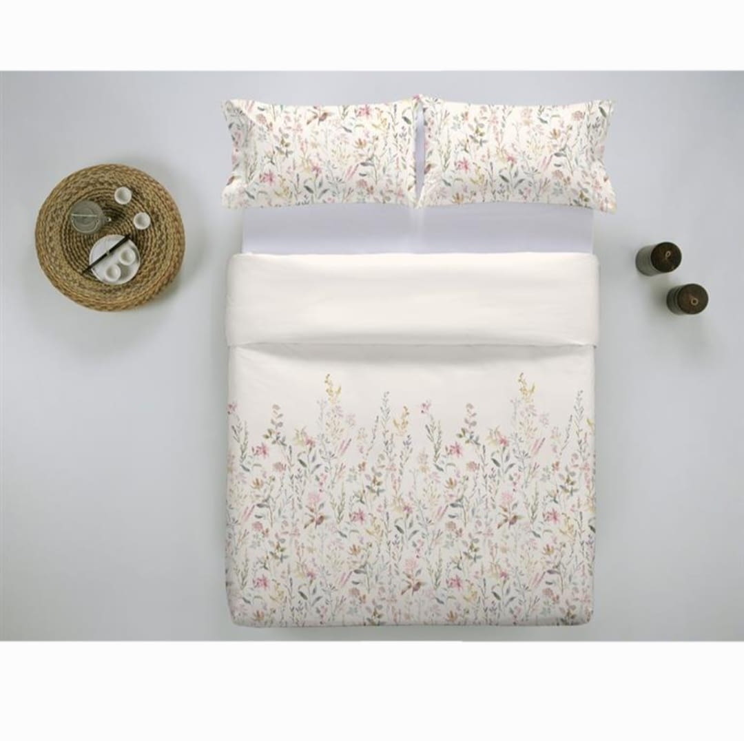 Fundas nórdicas percal beige florecitas. Cama 135, 180