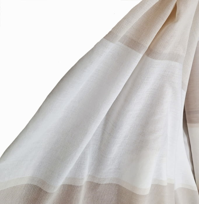 Tela visillo franjas blancas, beige y tostado - 1