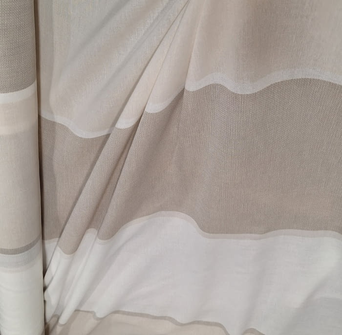 Tela visillo franjas blancas, beige y tostado - 2