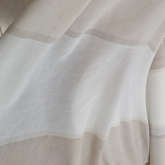 Tela visillo franjas blancas, beige y tostado - 3