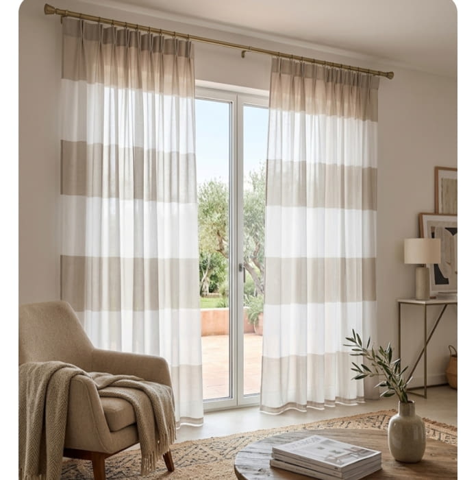 Tela visillo franjas beige y tostado luxury - 4