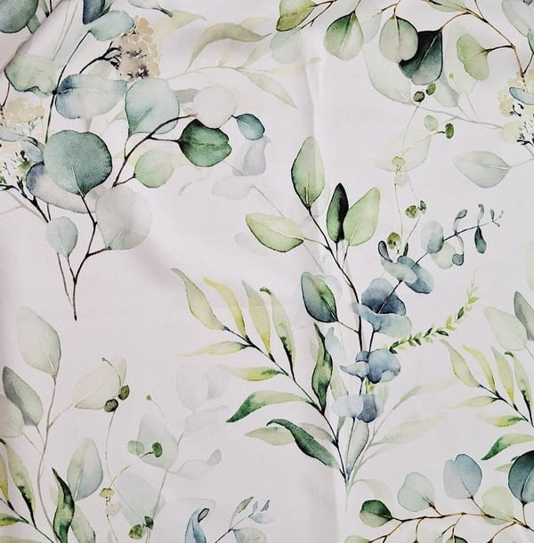 Tela por metros blanca hojas verdes 300