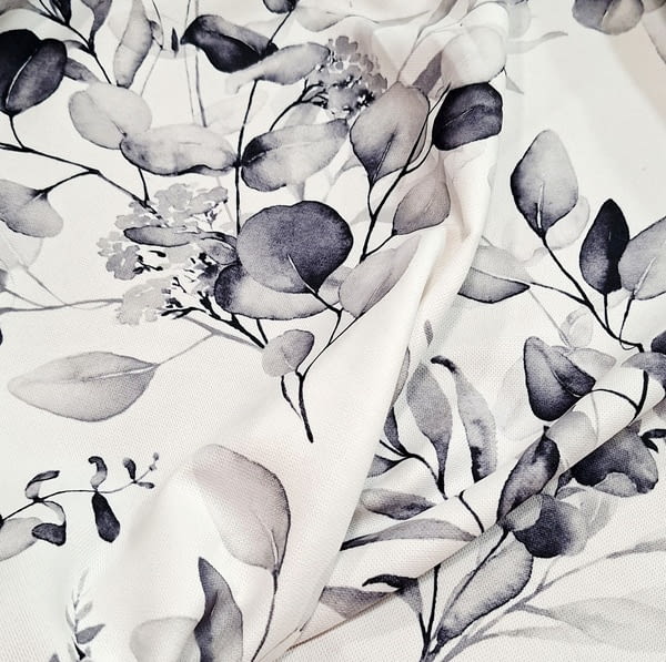 Tela por metros blanca hojas grises 300 - 2