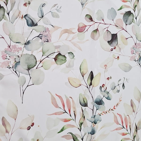 Tela por metros blanca hojas rosas 300