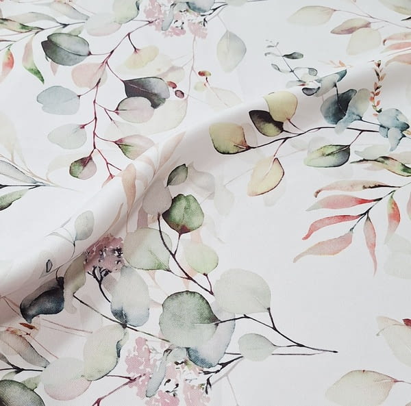Tela por metros blanca hojas rosas 300 - 1