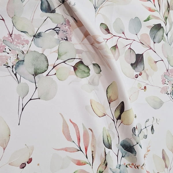Tela por metros blanca hojas rosas 300 - 3