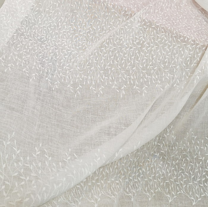 Tela visillo franjas hojitas bordadas - 1