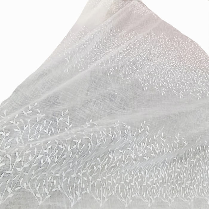 Tela visillo franjas hojitas bordadas - 2