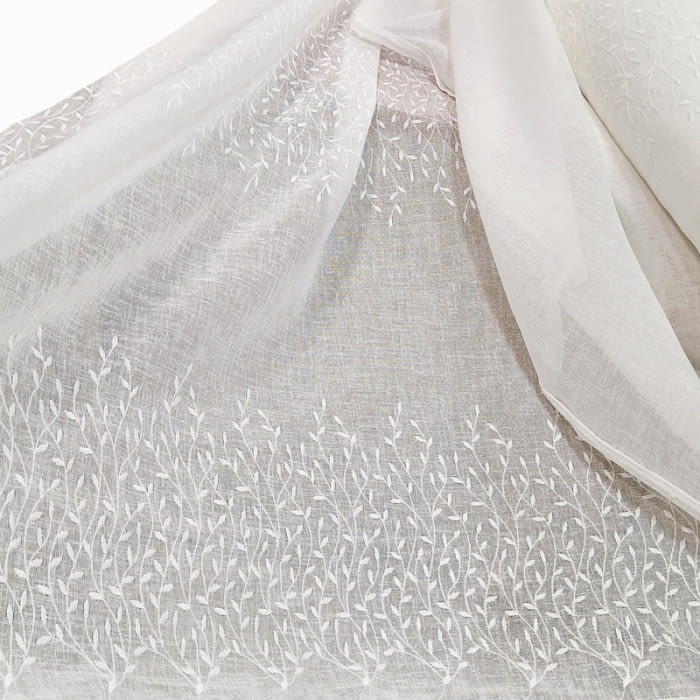 Tela visillo franjas hojitas bordadas - 3