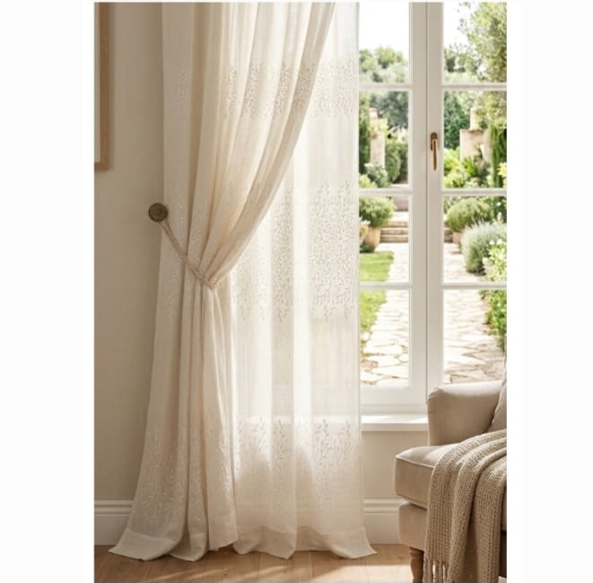 Tela visillo franjas hojitas bordadas - 3