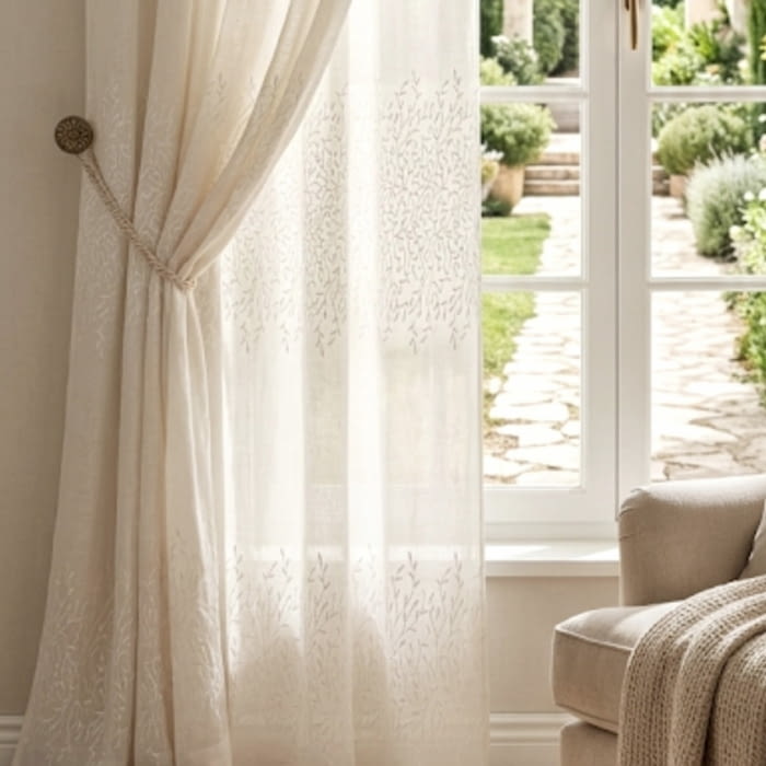 Tela visillo franjas hojitas bordadas - 5