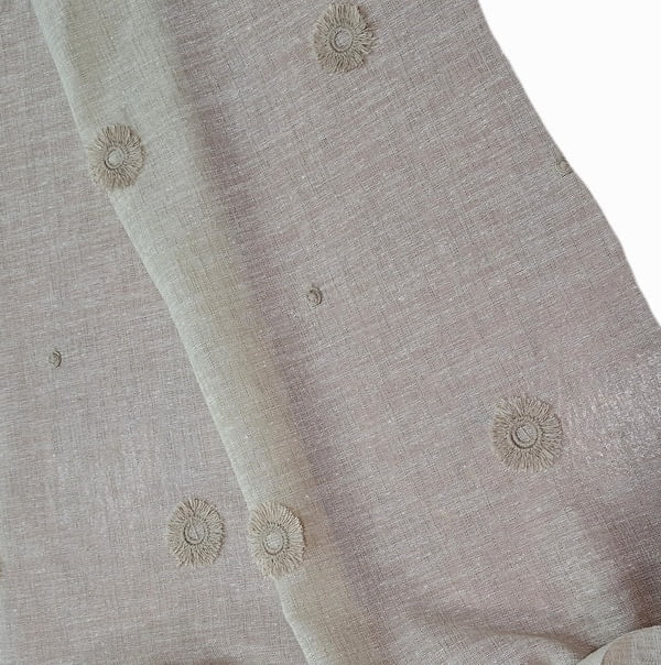 Tela visillo bordado pompones color beige lino - 4