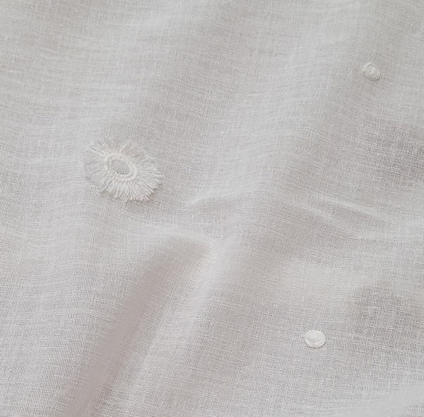 Tela visillo blanco bordado pompones - 1