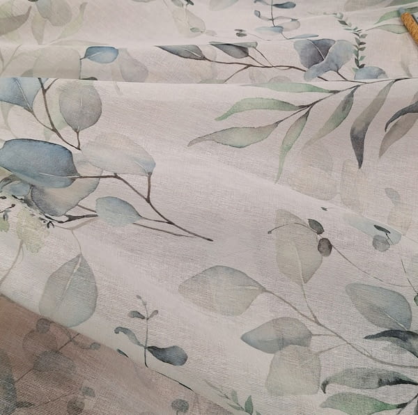 Tela visillo blanco hojas azuladas - 6