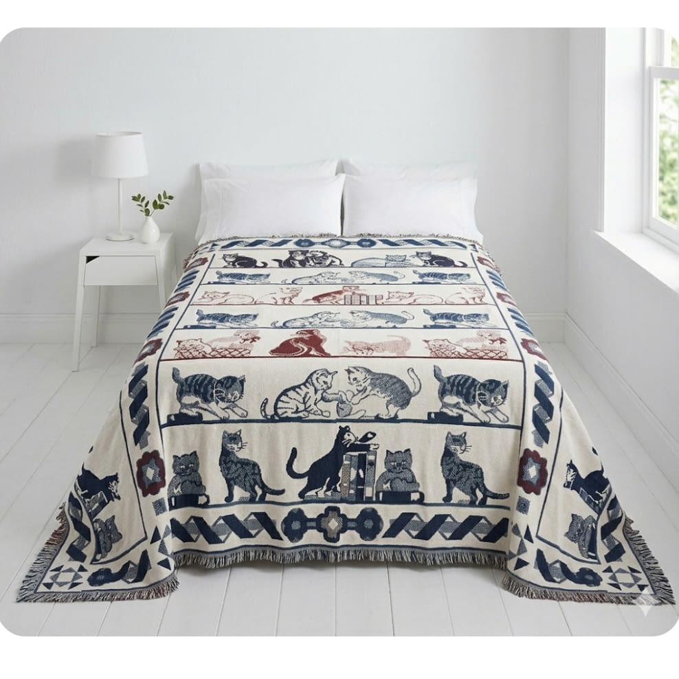 Colcha reversible gatos cama 90