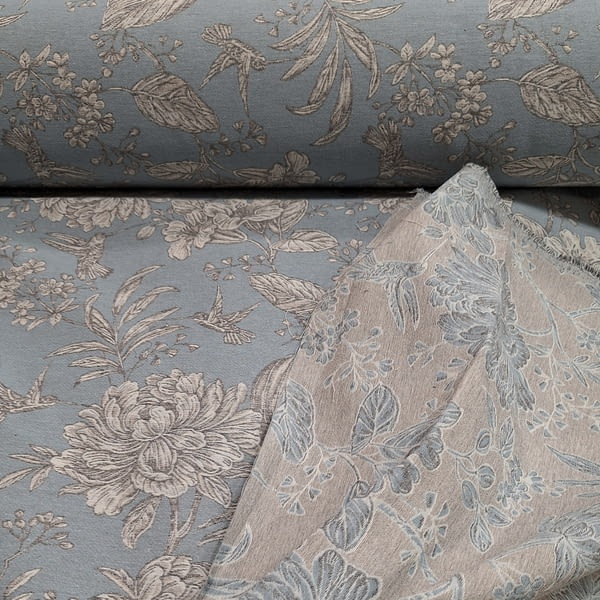 Tela jacquard azul con flores - 2